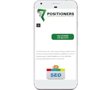Smartphone with Positioners Inc site displayed